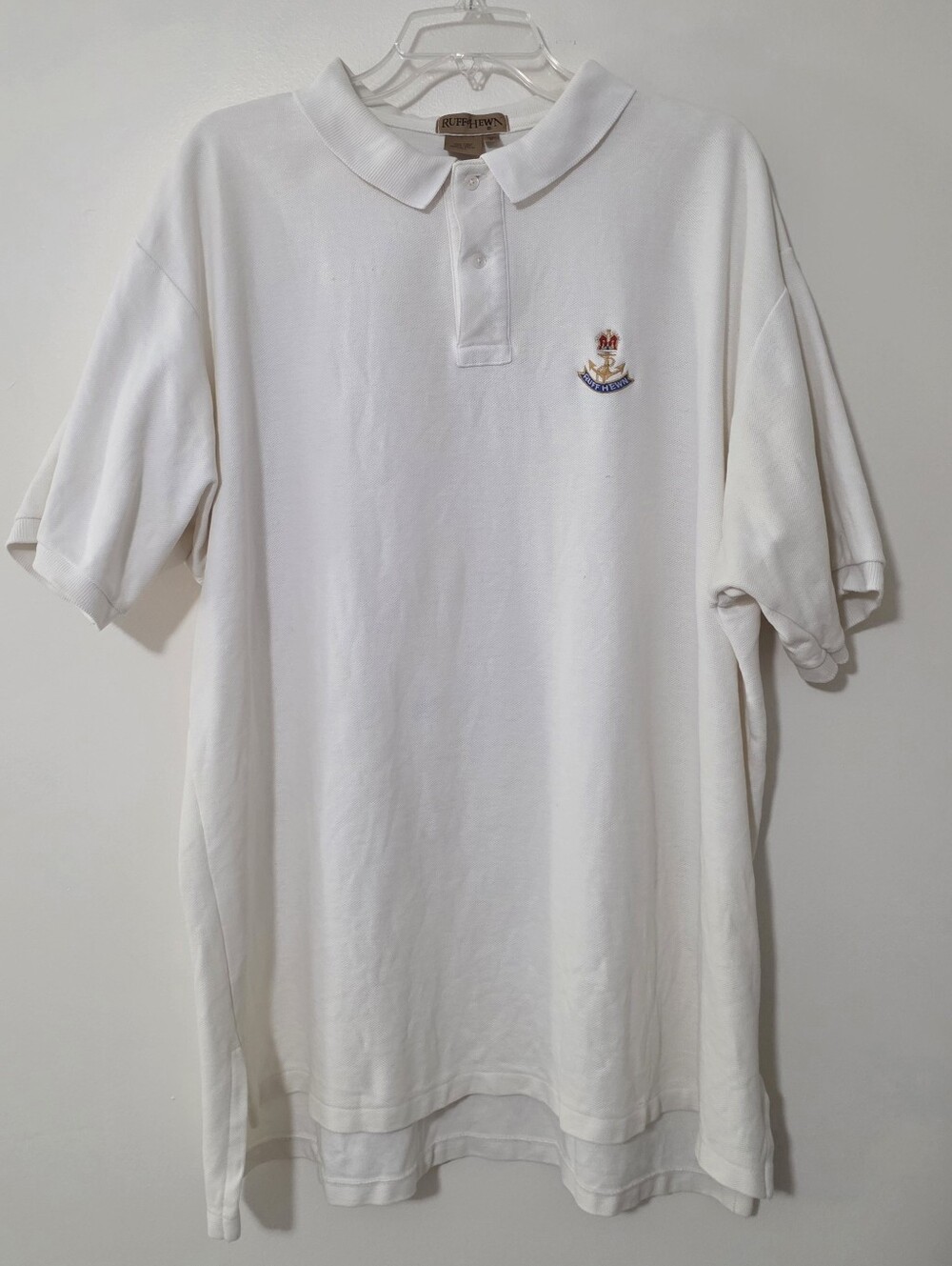 Vintage Ruff Hewn Crest Polo Top 100% Cotton Made In USA Preppy Nautical XL